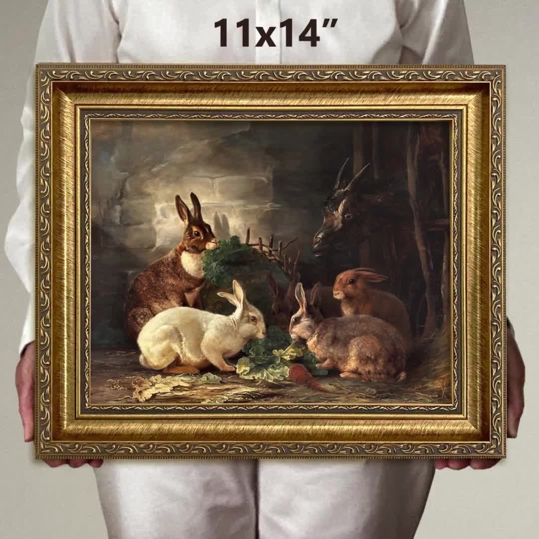 Grey Rabbit Canvas Oil Painting, Beautifully Framed Oil Painting Cute Pet Mural orders Decor Artwork For Dining Room Living Room Ornament On Mantel