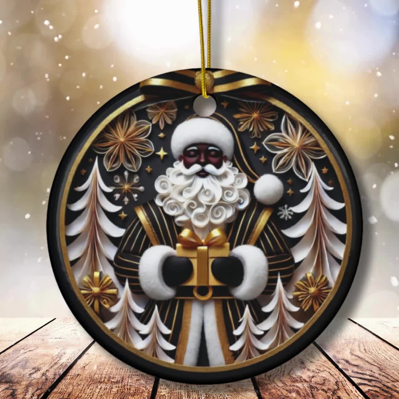 Elegant Black Santa Christmas Ornament, African American Santa