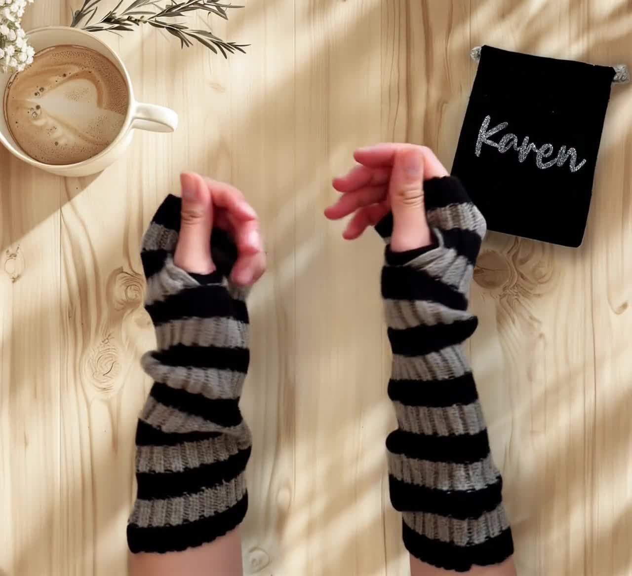 Striped Arm Warmers: Vegan Knitted Fingerless Gloves - Etsy