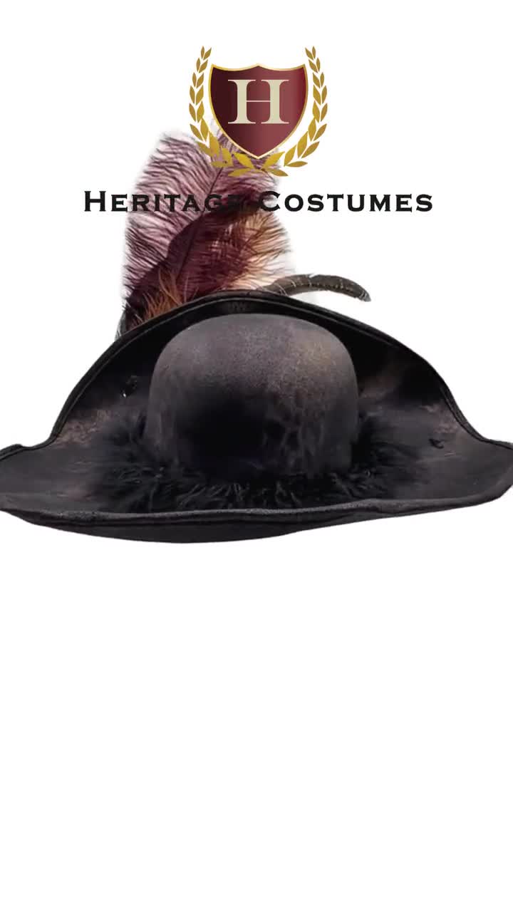 Blackbeard Pirate Hat – Weathered Faux Leather Hat With Feather
