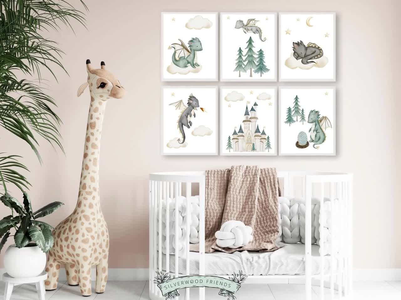 Set of 6 Baby Dragon Nursery Prints, Dragon Nursery Decor 