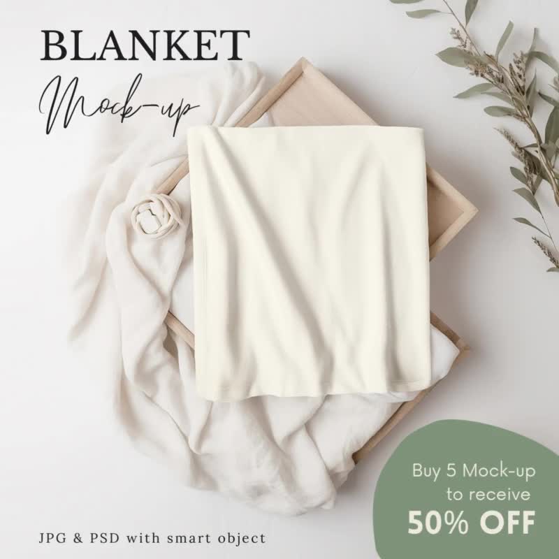 Baby Blanket Mockup, Infant Muslin Blanket Mockup Boho, Farmhouse Mock-up,  PSD Smart Object Mockup, Country Chic Cotton Blanket Mock-up 