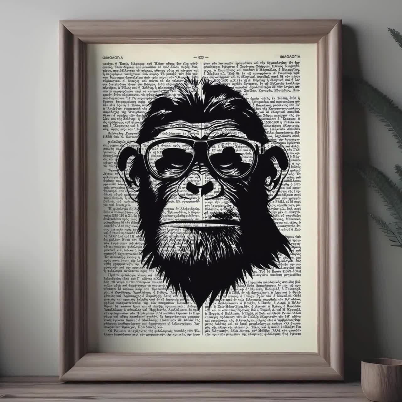 Mizaru Blind Chimp Print, Three Wise Monkeys Wall Art Chimpanzee