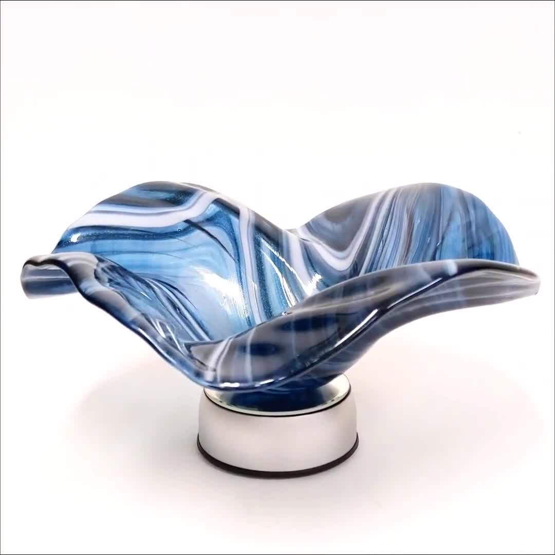 Glass Art Wave Bowl in Stormy Indigo Blue and White | Decorative Coffee  Table Décor | Dark Blue Sparkles | Unique Home Décor Gift Ideas