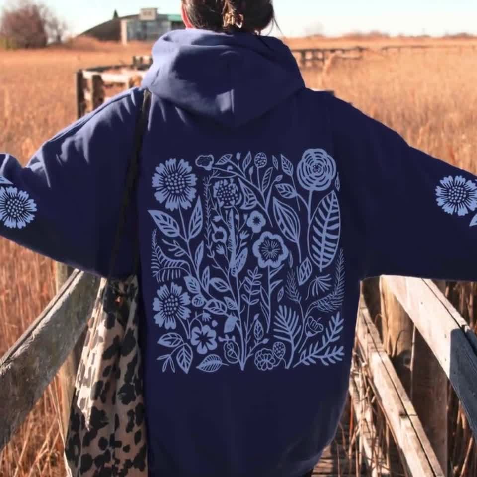 Blue Floral Hoodie: Cottagecore Wildflower Graphic Sweatshirt - Etsy