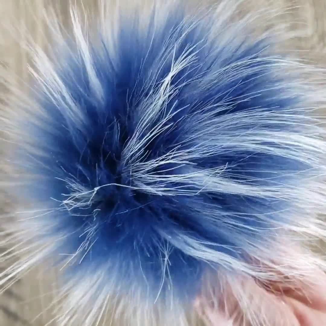 Custom Size Navy Blue Faux Fur Pom Poms for Crochet Crafts Hats and Beanies  Fluffy Pompom 3, 4, 5 or 6 Inch With Button Snap, Ties or Loop 