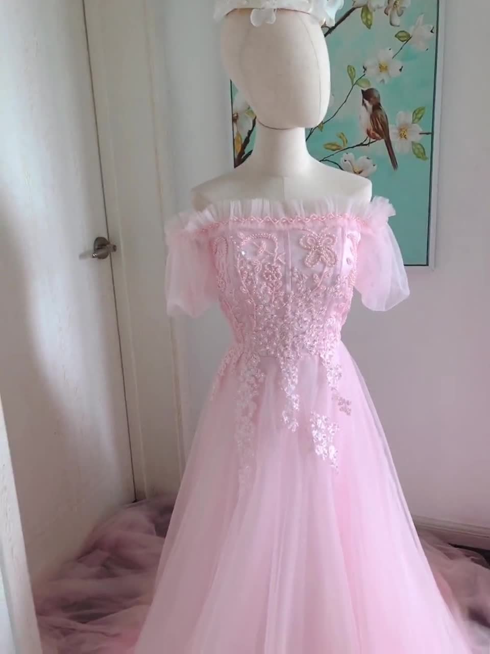 Pink off the cheap shoulder formal dress