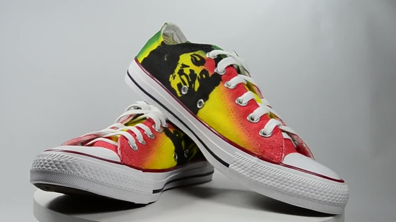 Bob Marley inspired custom converse jamaica personalized shoes music custom sneakers reggae custom made gift rasta painted shoes