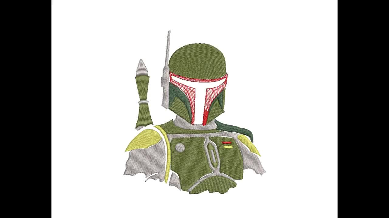 スターウォーズ ボバ・フェットの機械刺繍デザイン。複数のサイズ