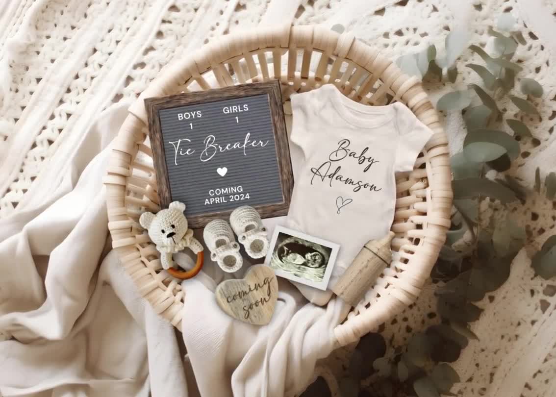 Tie Breaker Pregnancy Announcement Digital, Boho Baby Announcement