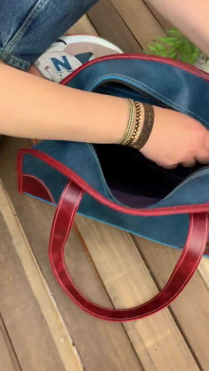 Bowler Bag for Women Blue Turquoise Leather Bag Vintage 