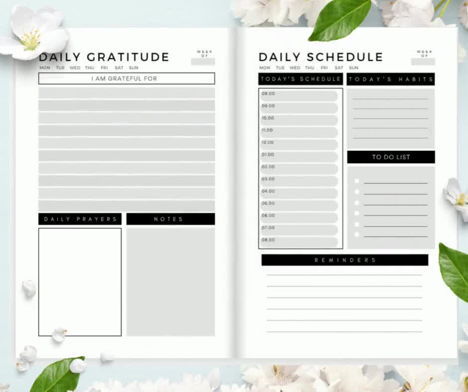 Printable Planner, Bullet Journal Kit, Undated KPD interior