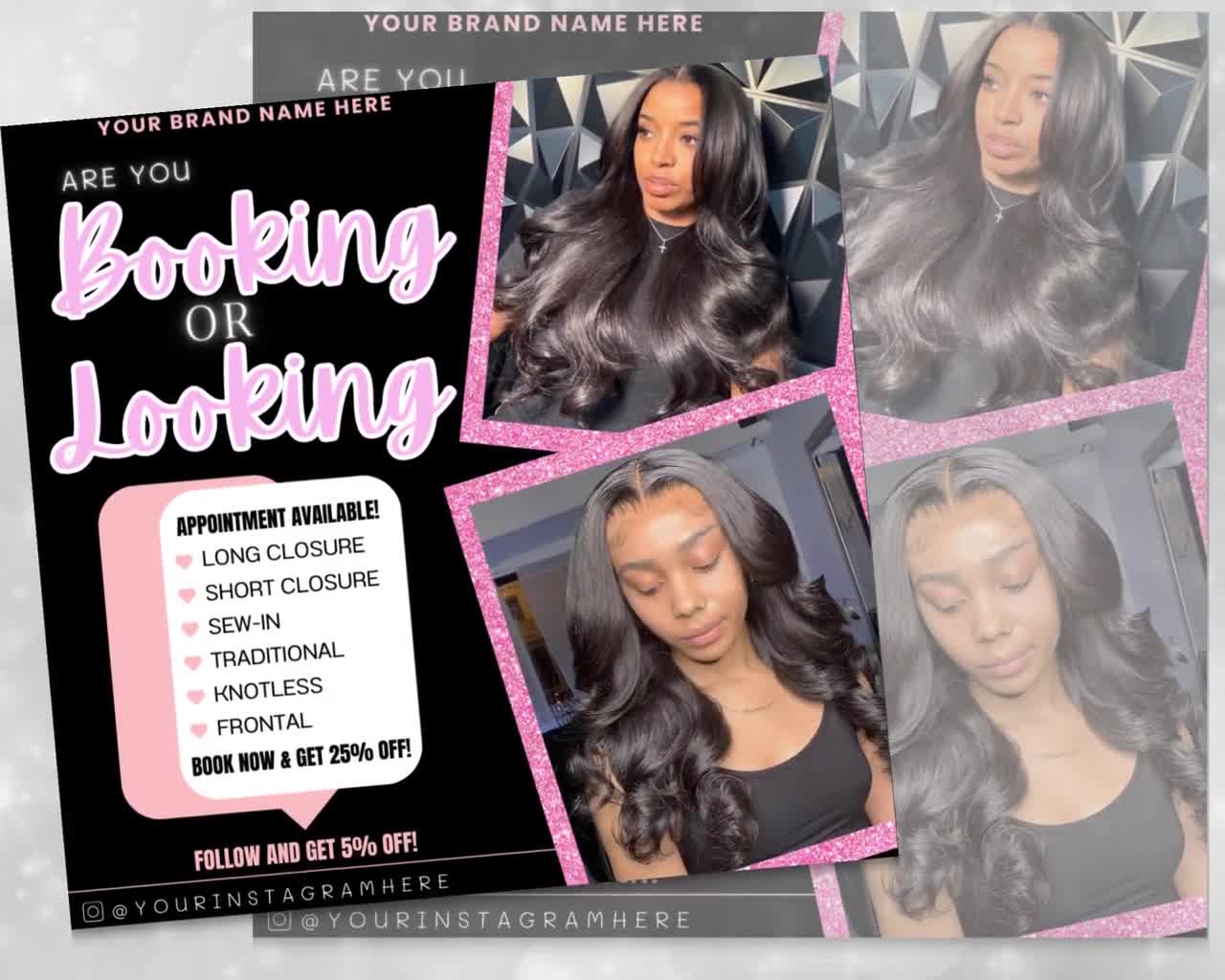 Booking or Looking Appointment Flyer, Booking Flyer, Hair Stylist Flyer,  Social Media Flyer, Hair, Nails, Lashes, Editable Canva Template 