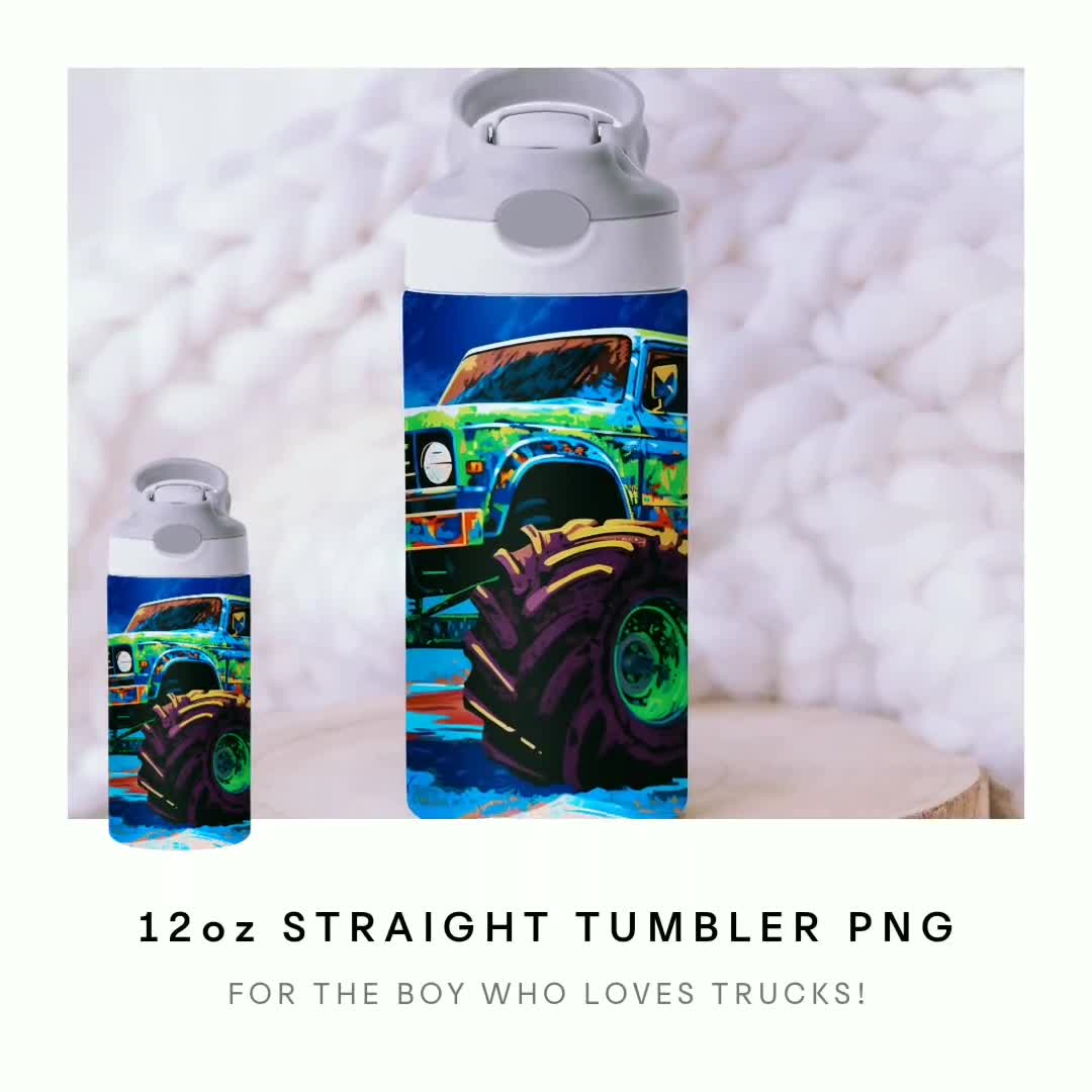 Trucks Tumbler Png Wrap, Kids Water Bottle 12oz Straight