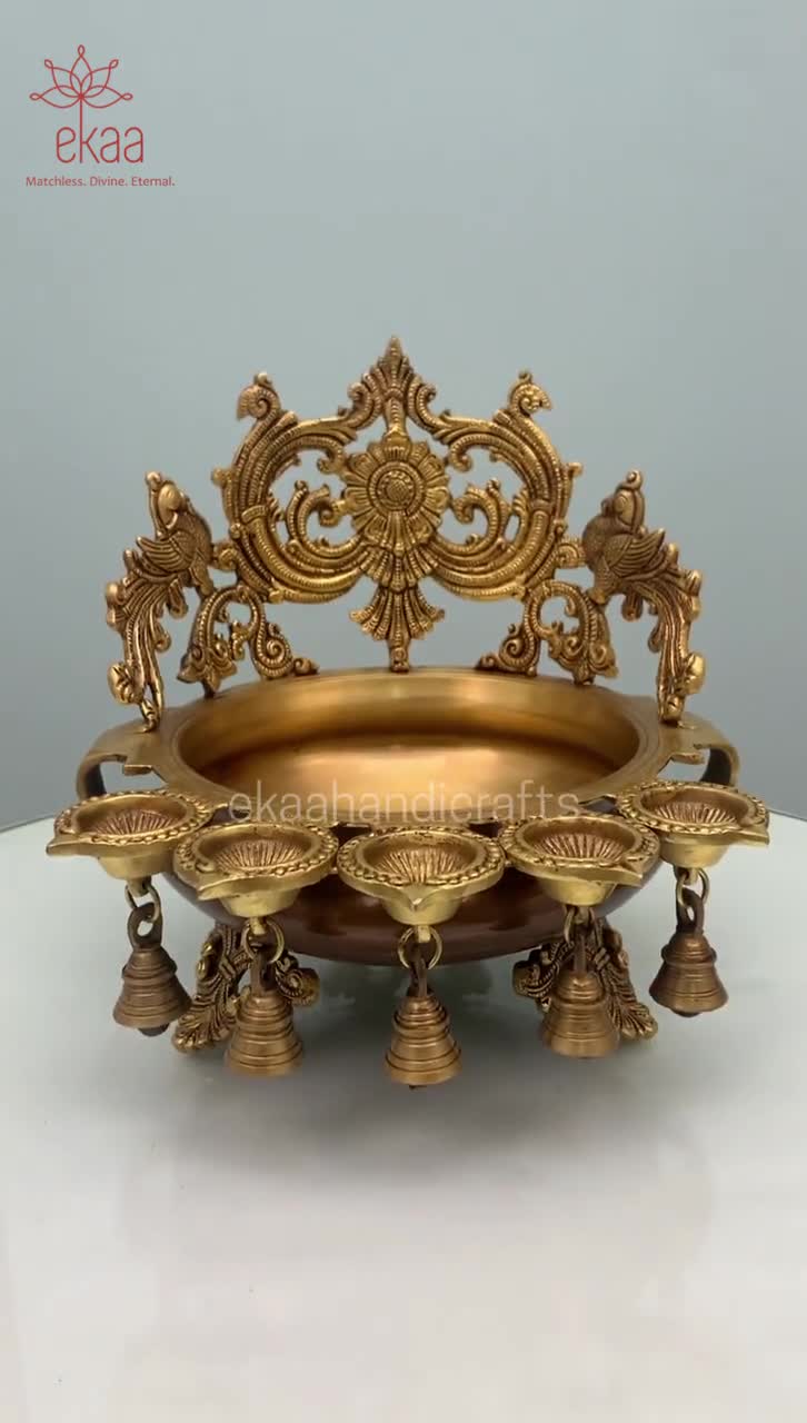 Traditional Brass Bell Urli bowl decor Intricate design Urli