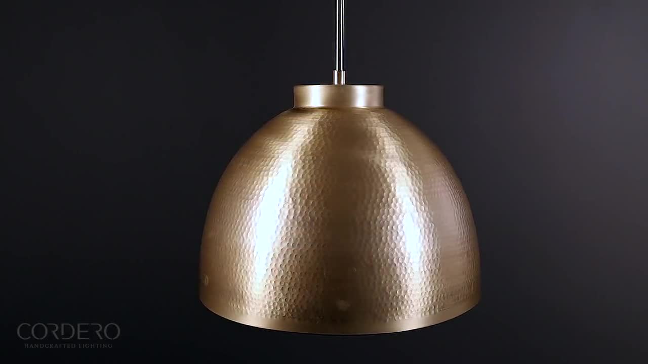 Brushed Brass Hammered Dome Pendant Light Fixture