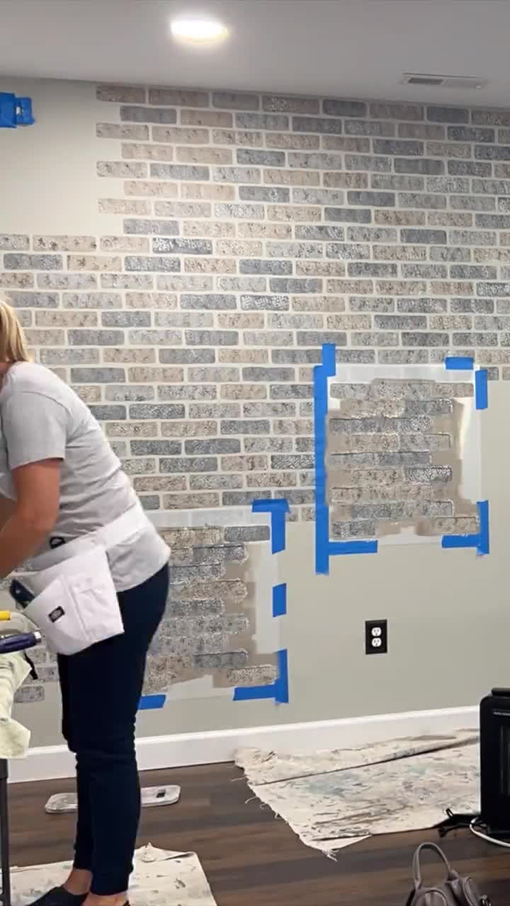 How To Stencil An Exposed Brick Accent Wall And A Large Mandala