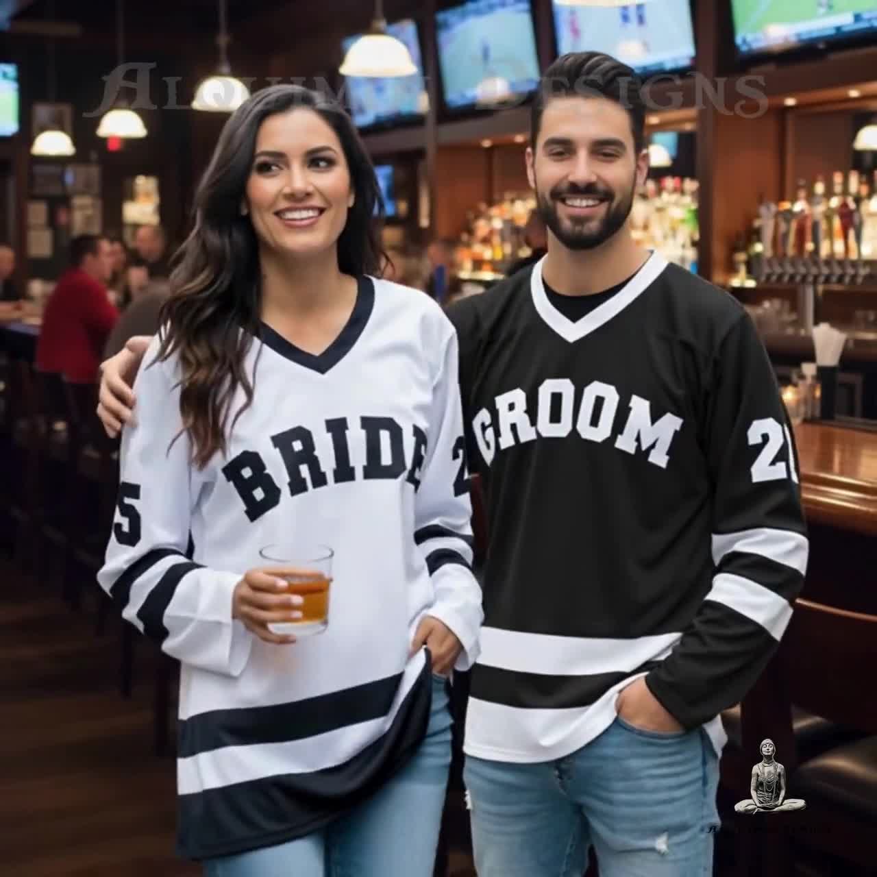 hockey jersey wedding dress Bride and Groom Hockey Jersey Shirts: Matching Wedding Outfit Husband and  Wife