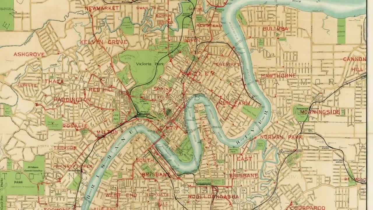 レトロ地図オーストラリア　アデレードブリスベンSingaporeMalaysia 1920年のブリスベン地図、オーストラリア、ブリスベンのビンテージ地図