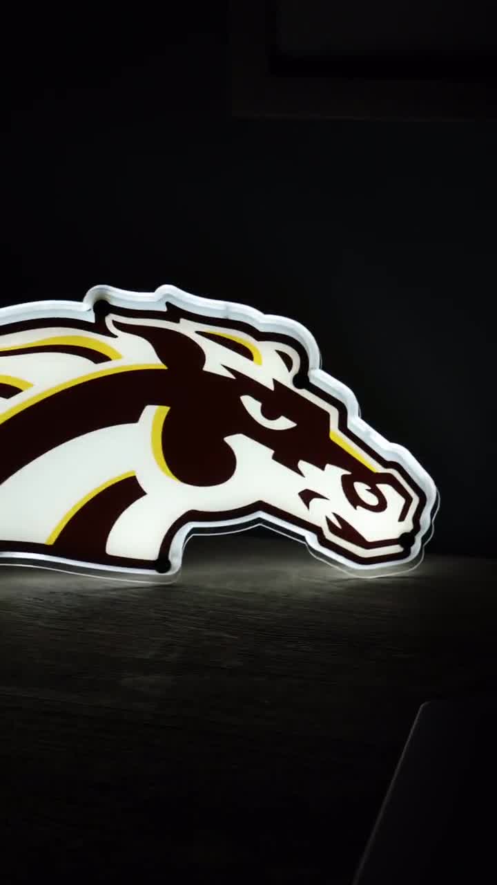 Western Michigan Bronco Wall Art, Light up, WMU, LED, Night light, gift,  dorm room, Sport Sign, College Wall Art, Fan Cave, Garage