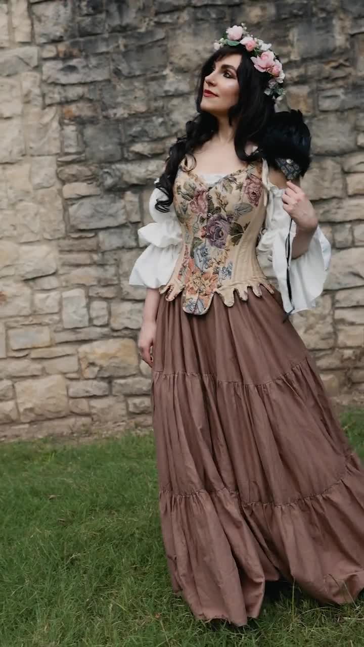 Renaissance Faire Cotton Dress - Tapestry Stays Corset - Ren Faire Costume