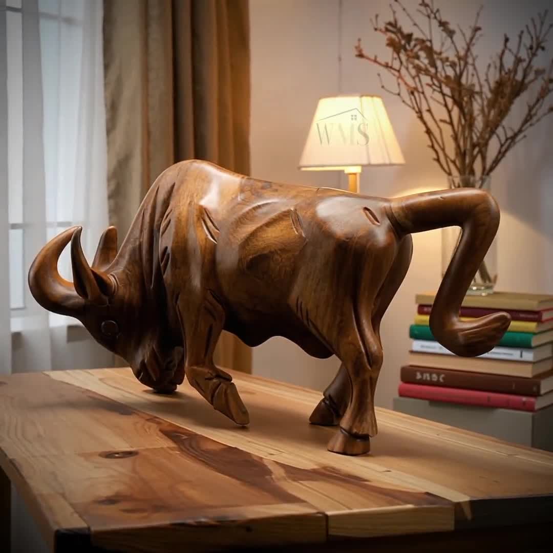 Handcrafted Wooden Bull, wood decorer Bull, Statue video poster