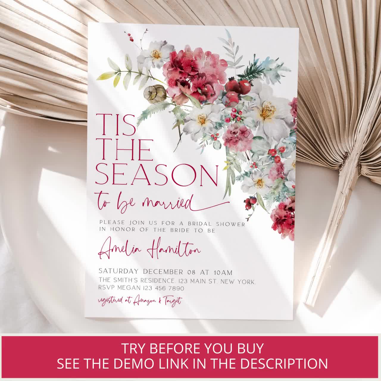 Christmas Bridal Shower Invitation, Winter Bridal Shower Invite