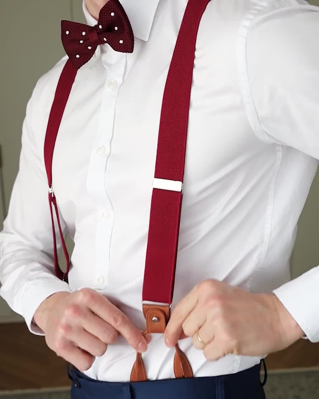 Ivory Suspenders for Men, Button Suspenders, Cream White Suspenders,  Champagne Wedding Suspenders for Groom Groomsmen 