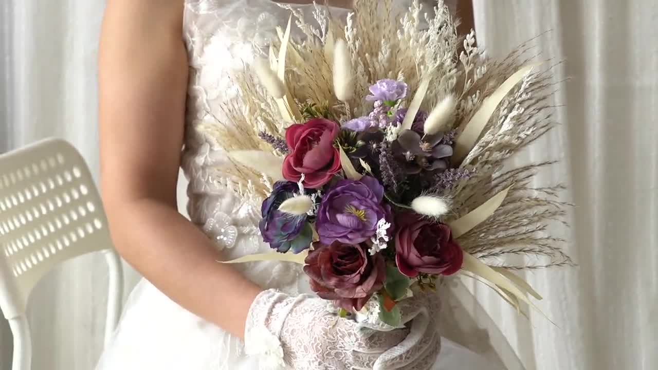 おしゃれ Handmade Romantic Wedding Bouquet， Artificial Luxury Purple Rose  花束、アレンジメント FONDOBLAKA