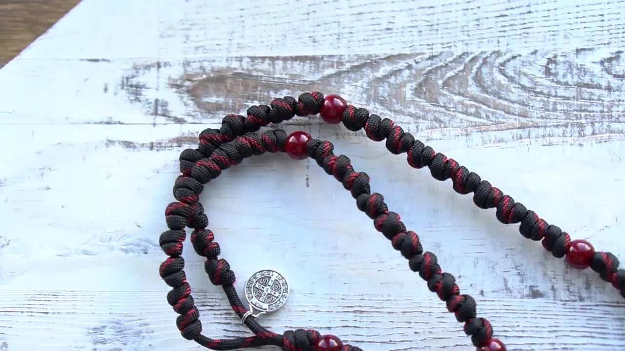 Quality Black Knotted Cord ROSARY With Pouch 