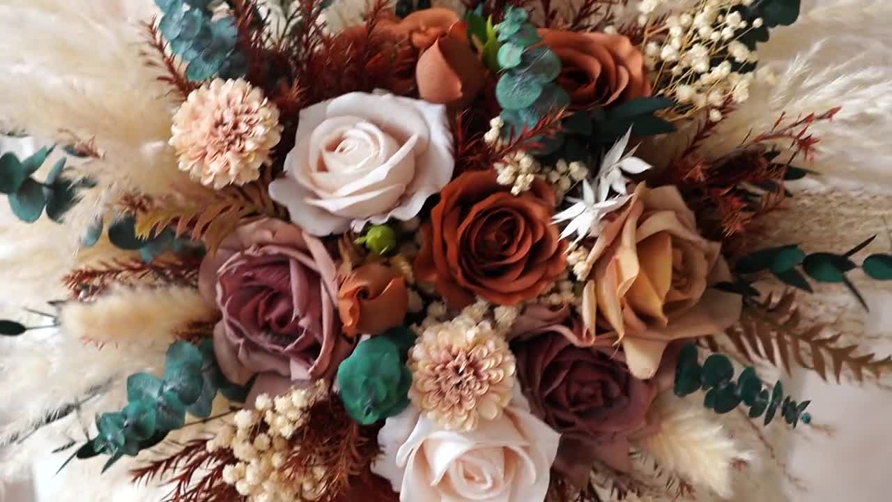 ウェディングブーケ　アーティフィシャルフラワー　造花　テラコッタ　リゾート　夏秋 ウェディングブーケ アーティフィシャルフラワー 造花