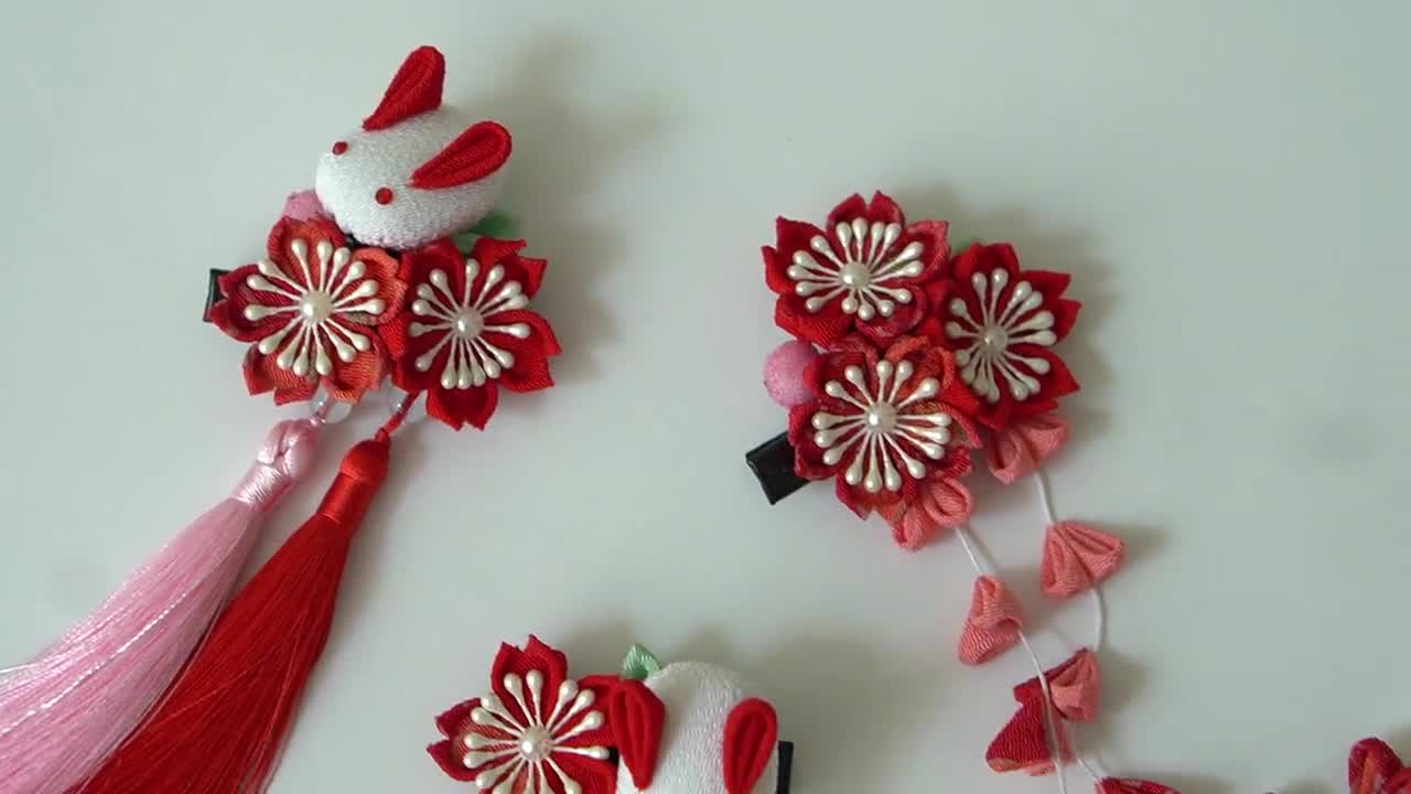Handmade Japanese Traditional Tsumami Kanzashi Hair Clip Pin