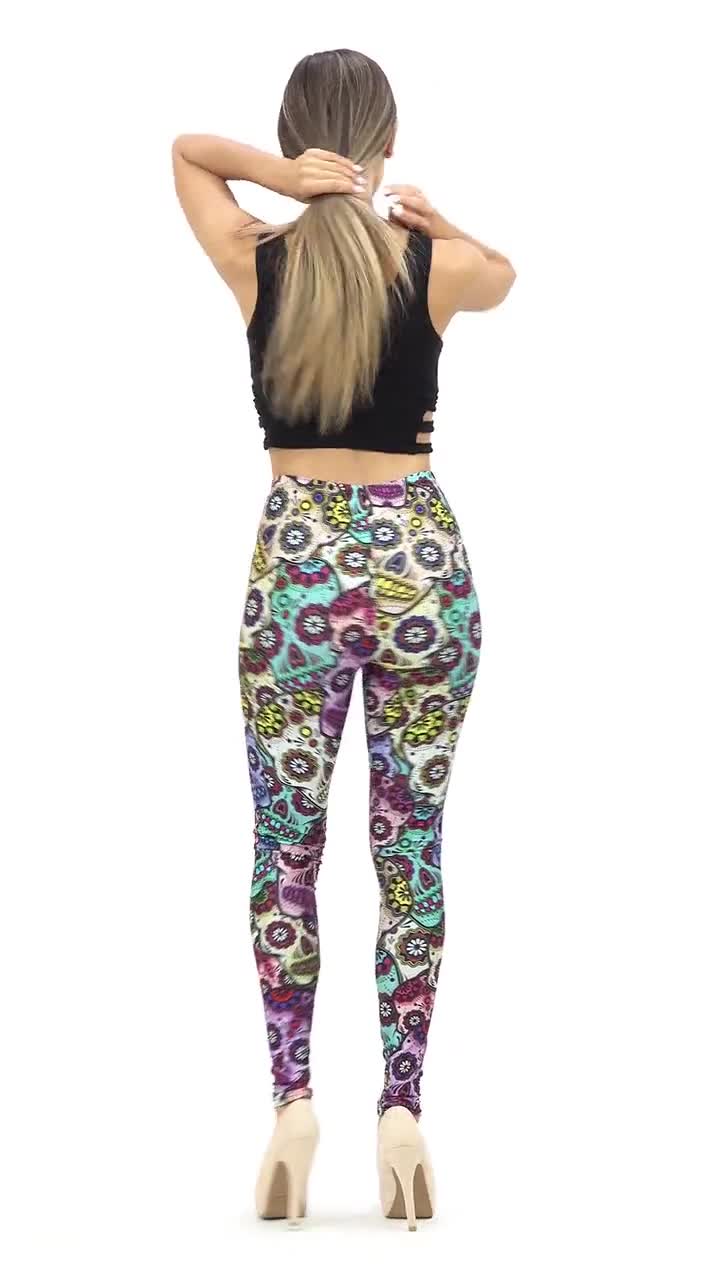 Sugar Skull Leggings by USA Fashion™, Creamy Soft Leggings® Collection,  Halloween, Day of the Dead, Colorful Skull, Digital Laser Print 
