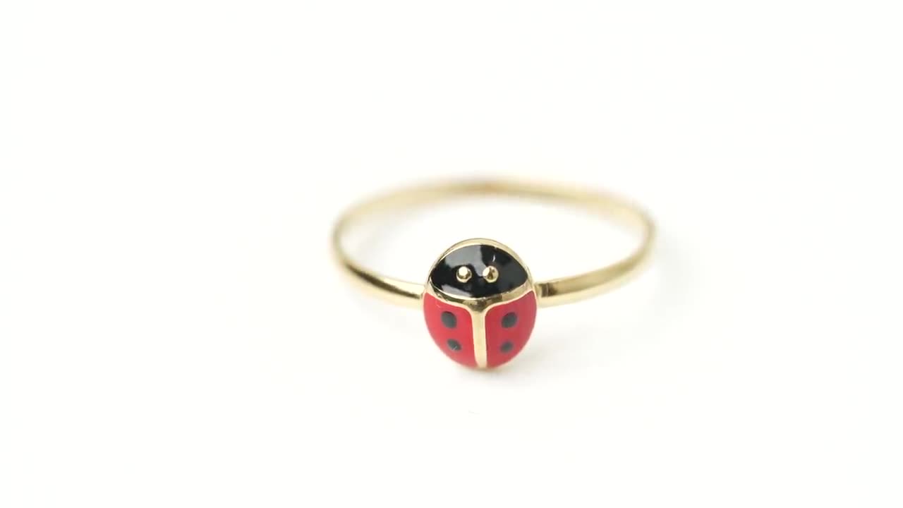 Bague coccinelle pour enfant en plaqu or 18 carats petite taille taille 40 46