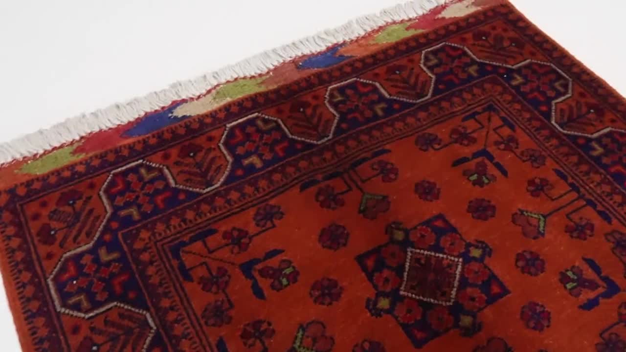 3x5 オレンジ アフガンラグ/アフガニスタン 高級ウールラグ/部族