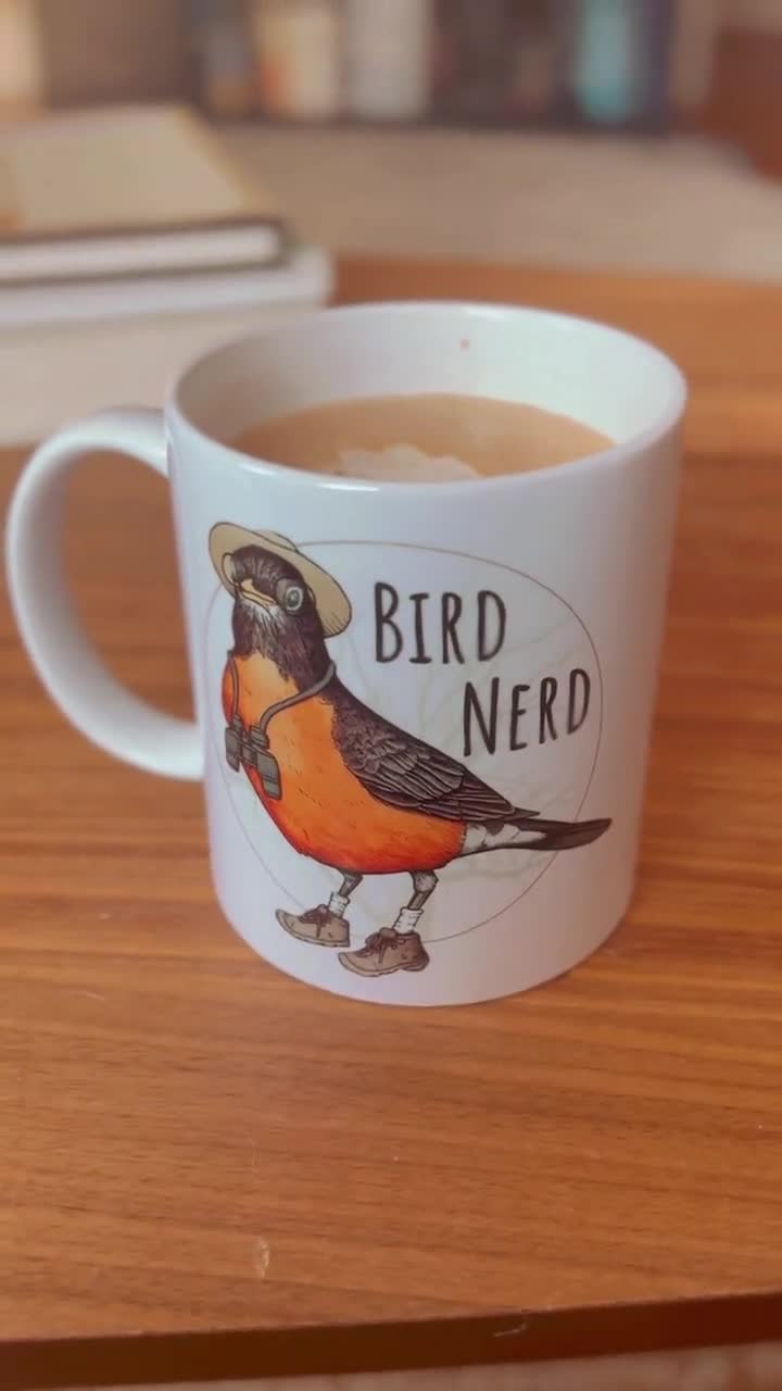 MissDaisy Quirky Bird Mug - 11oz Funny Coffee Cup With Cartoon Birds - Gift For Bird Lovers