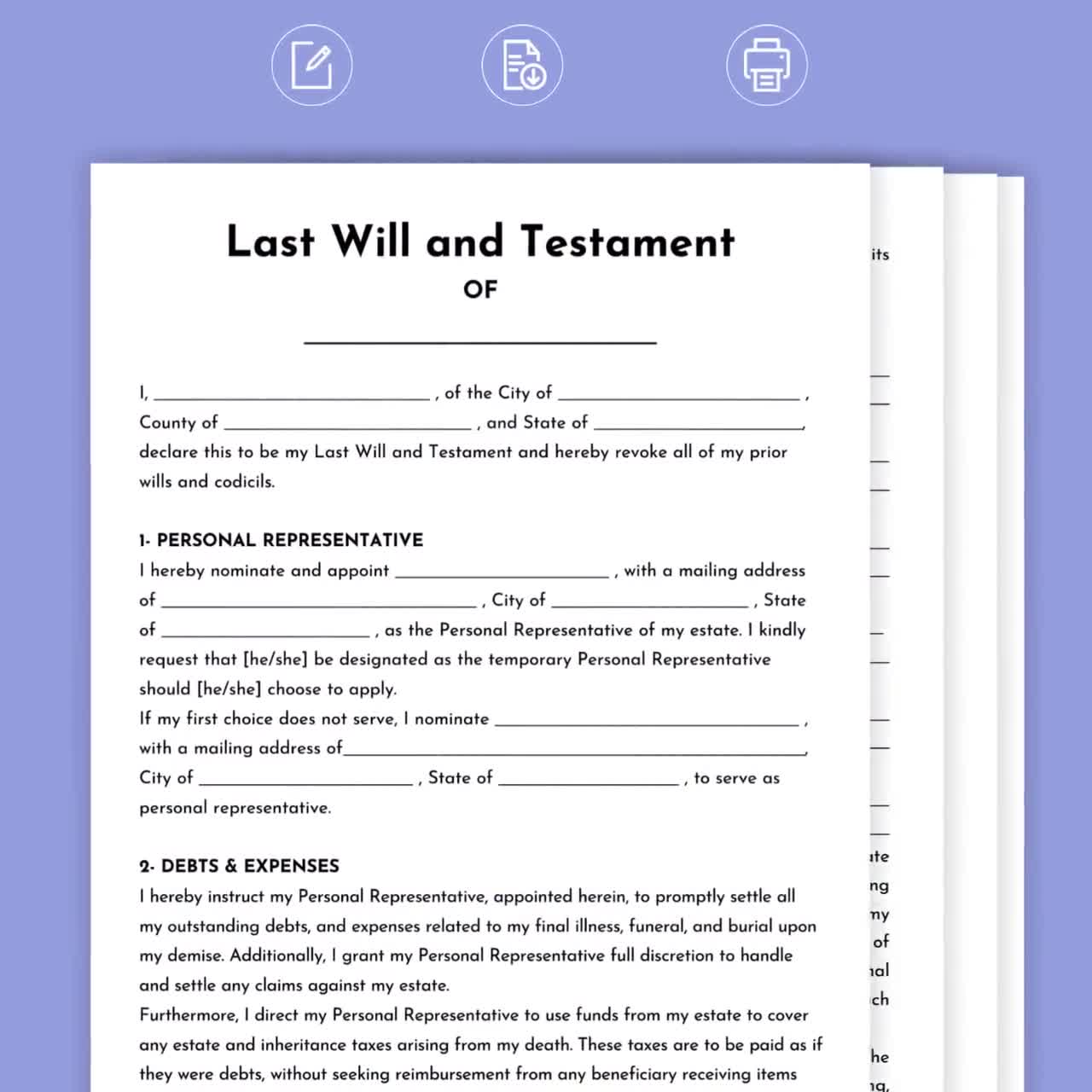 Last Will and Testament. Last Will and Testament Printable. Simple Last Will, Fillable Last Will and Testament Template. Last Will Testament - Etsy for Free Printable Last Will And Testament Blank Forms Tennessee