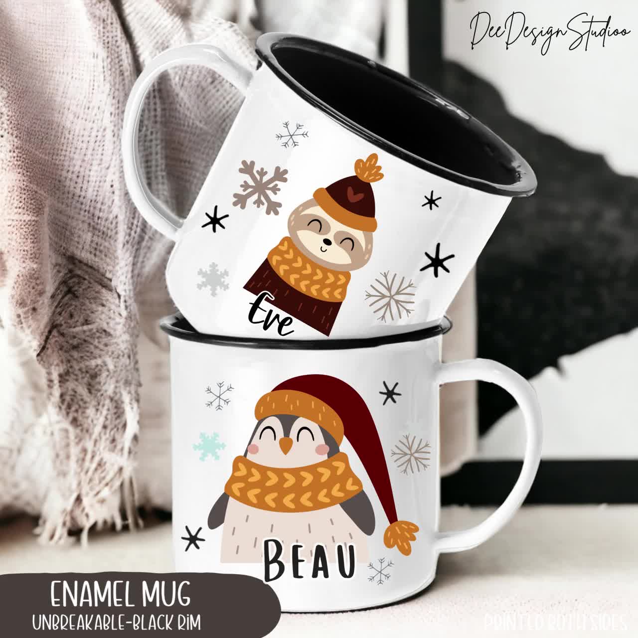 Personalised children's Christmas mug. Santa reindeer hot chocolate  Unbreakable cup Christmas eve box gift Small cup 1st Dec mug father xmas