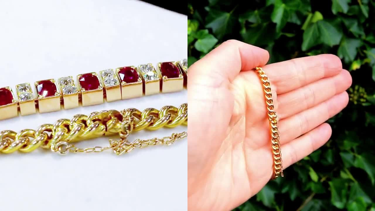Antique 3.30ct Ruby and 1ct Diamond, 18k Yellow Gold Line