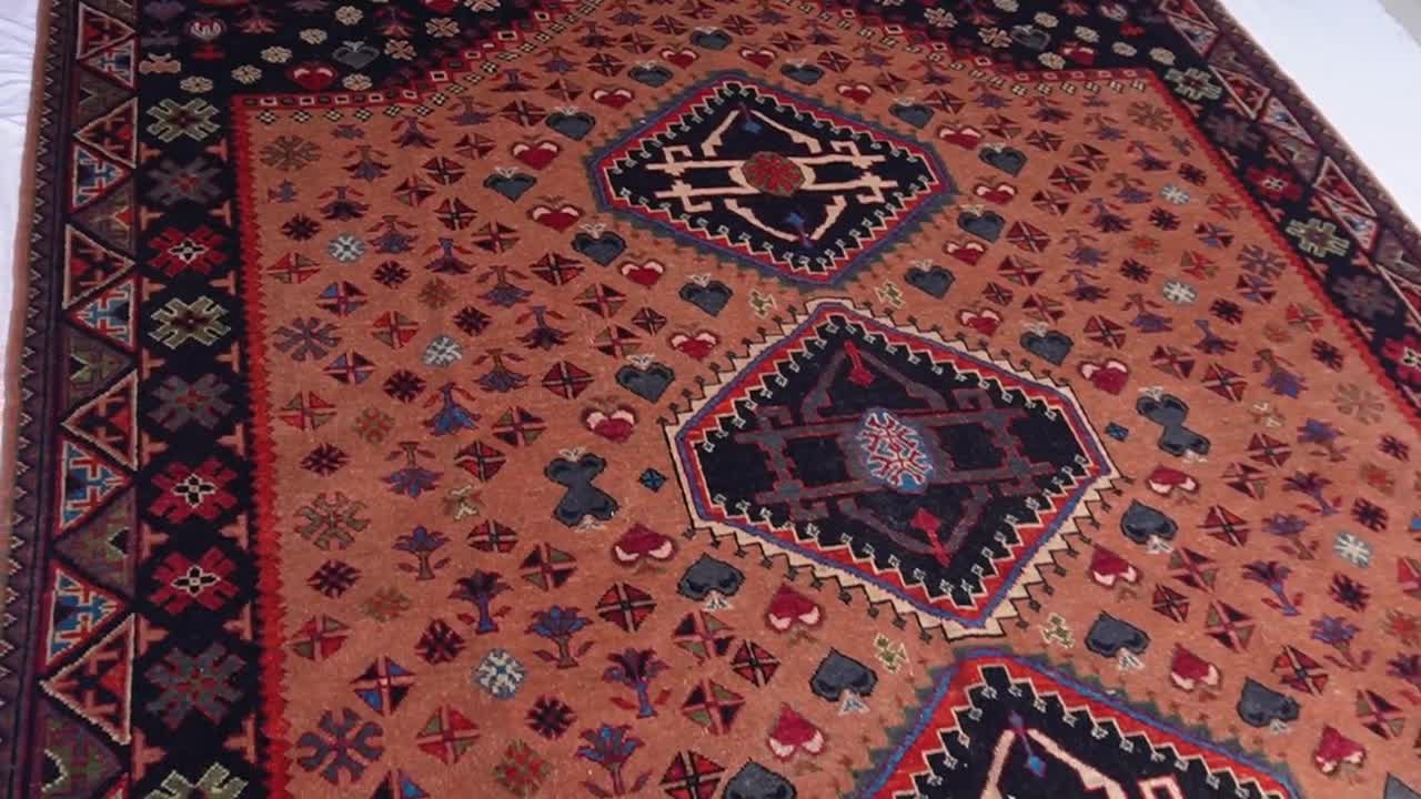 8x10 Turkish Medallion Heriz Rug- Large Terracotta rug- Turkmen Handmade Wool Rug- Afghan Caucasian Soft Pile rug- Bedroom Rug- Tribal Rug video poster