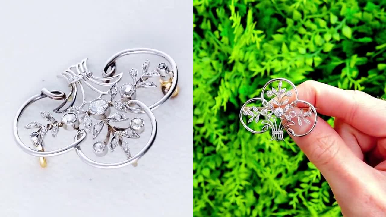 アンティークブローチ 0.74カラットのダイヤモンドとプラチナのブローチ - アンティーク