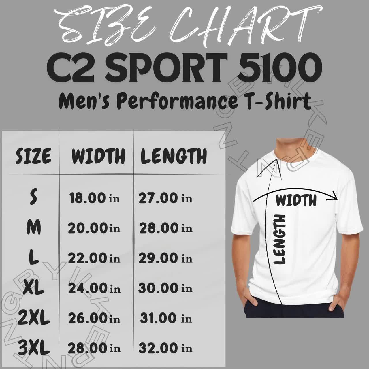 C2 Sport 5100 サイズ表 | メンズ パフォーマンス T シャツのサイズ表