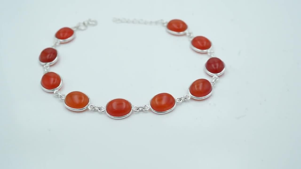 オレンジカーネリアンブレスレット：925スターリングシルバー
