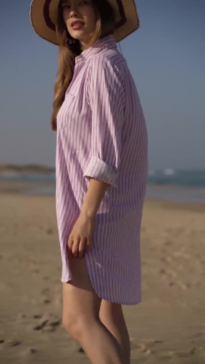 purple striped shirt dress Purple Striped T-shirt Dress XL / Striped