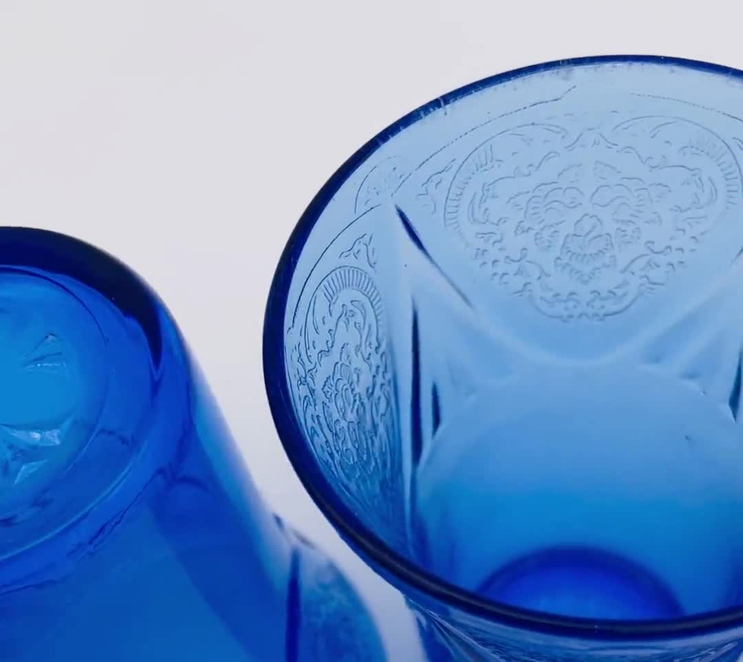 Four Cobalt Blue Depression Glass Juice Cups