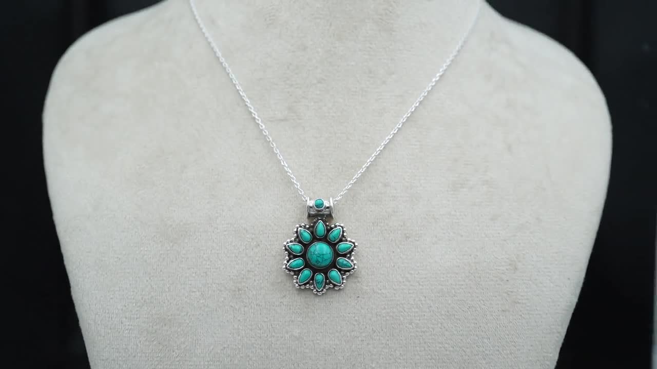 Handmade Turquoise Gemstone Necklace: 925 Sterling Silver, 18 Inch