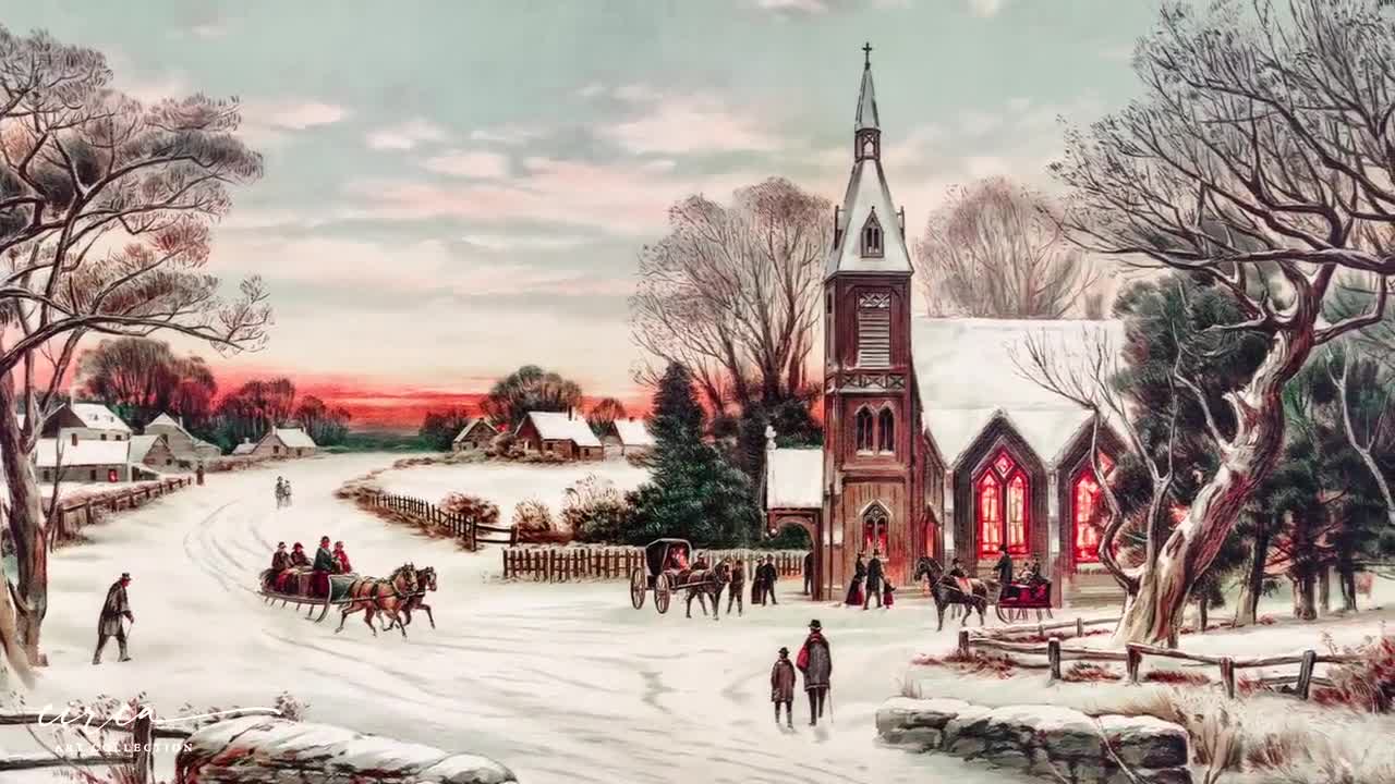 Christmas Village Painting Vintage Christmas Prints Retro