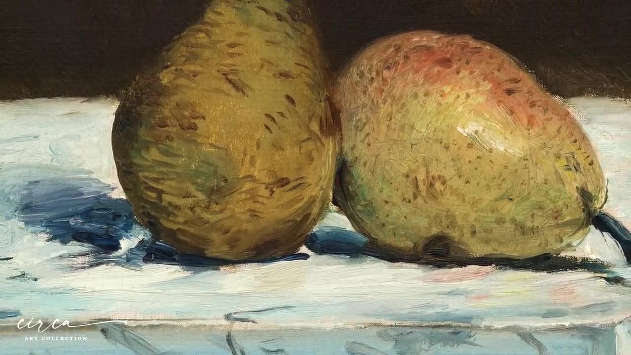 ヴィンテージの洋梨の静物画：アンティークキッチンカウンターアート