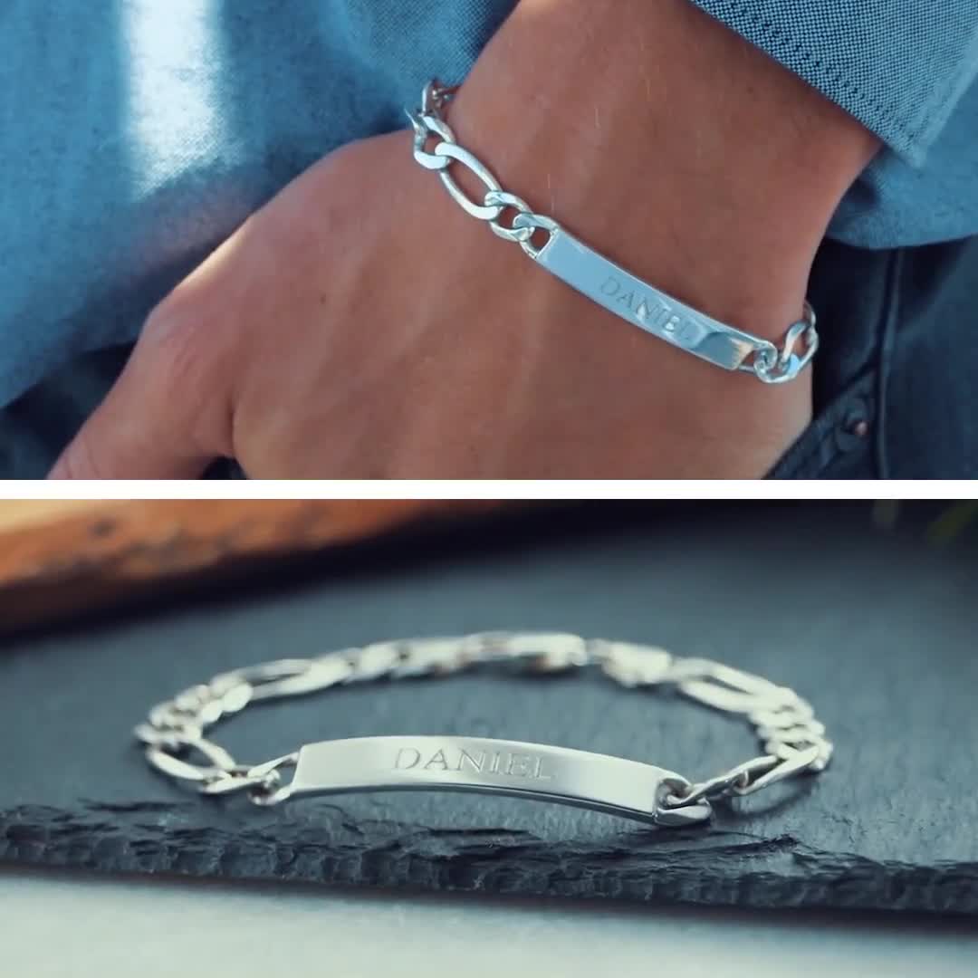 Christmas Gifts for Men - Amigo ID Bracelet for men in Sterling Silver - Christmas Gift for Dad - Engraved Bracelets for Men - Christmas Gift for Him