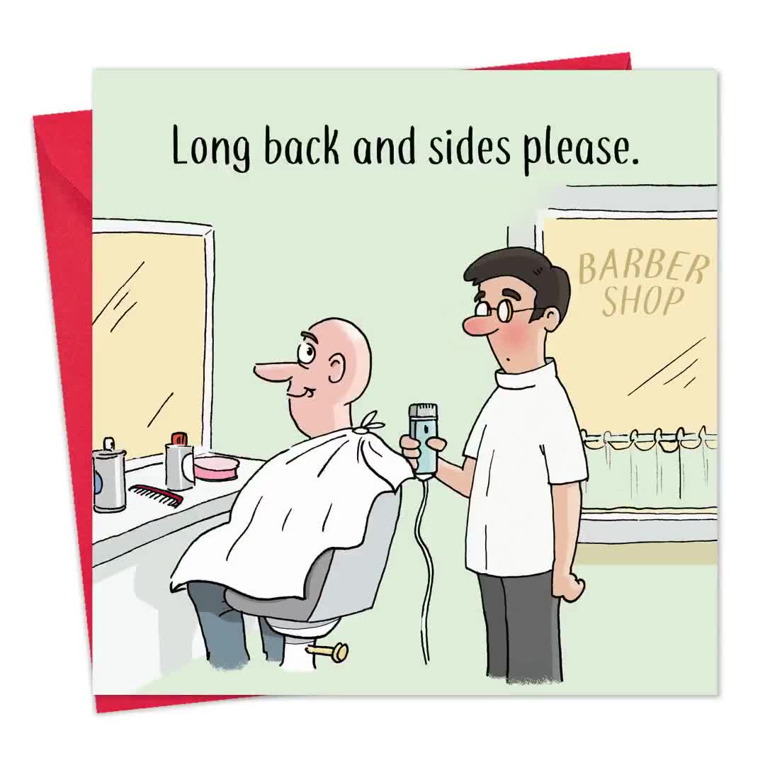 Funny Card with Bald Man Haircut - Funny Blank Card - Funny Birthday Card  for Men - Happy Birthday Card for Him - Bald Person Card